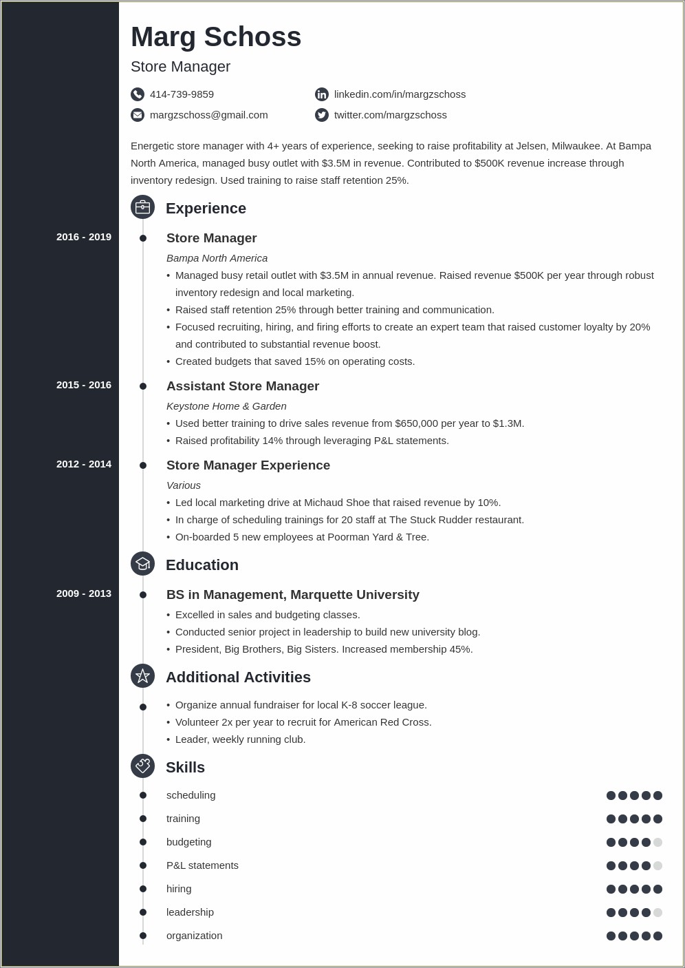 Resume Example For A Store Manager Job