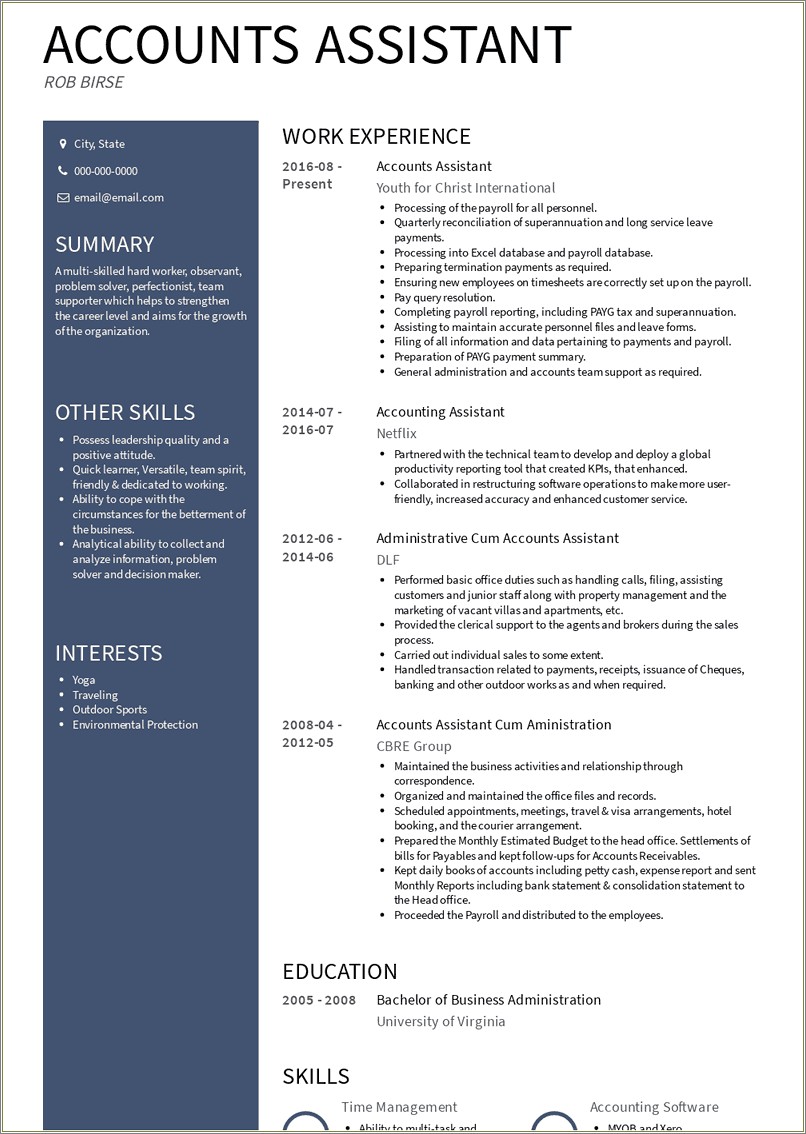 Resume Example For An Accountant Assistant