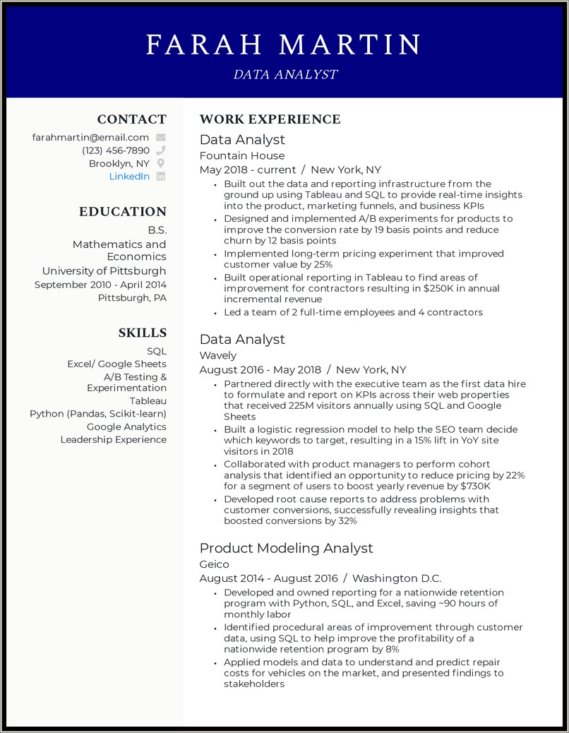 Resume Example For An Analyat Job