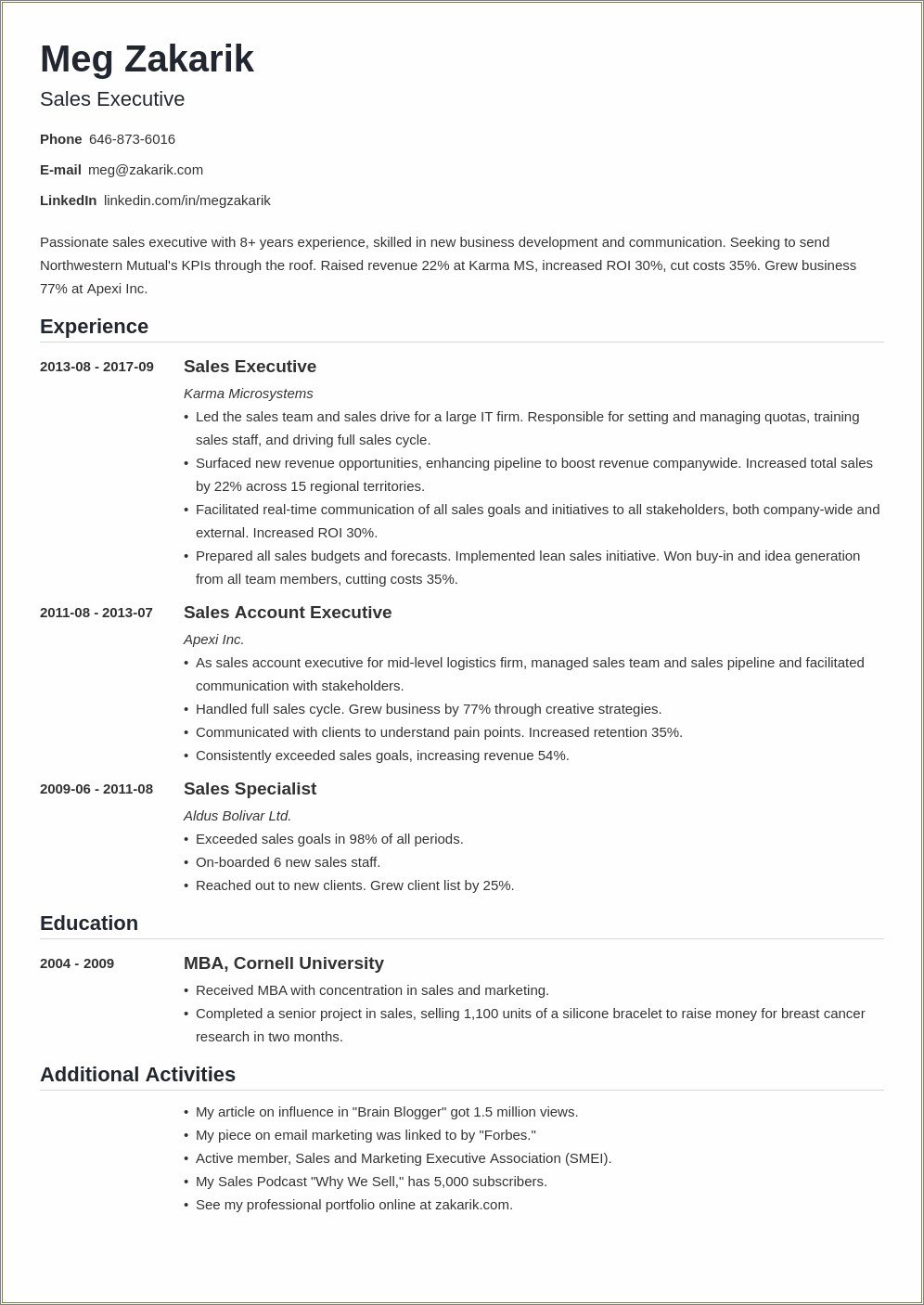 Resume Example For Applying Within The Same Company