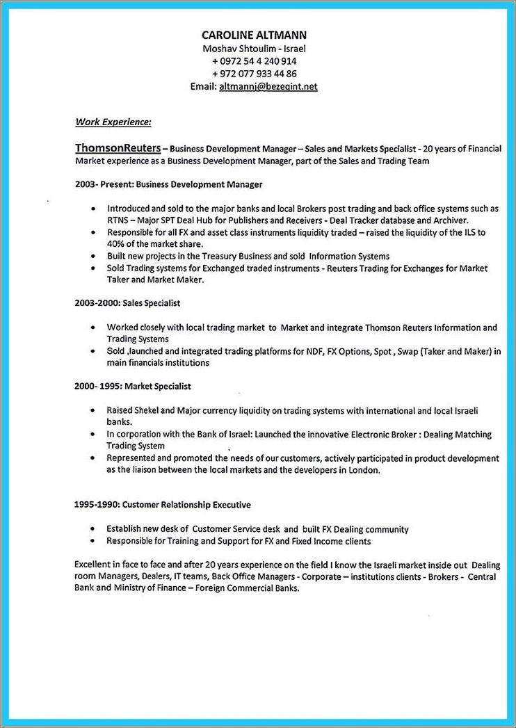 Resume Example For Back Office Trading