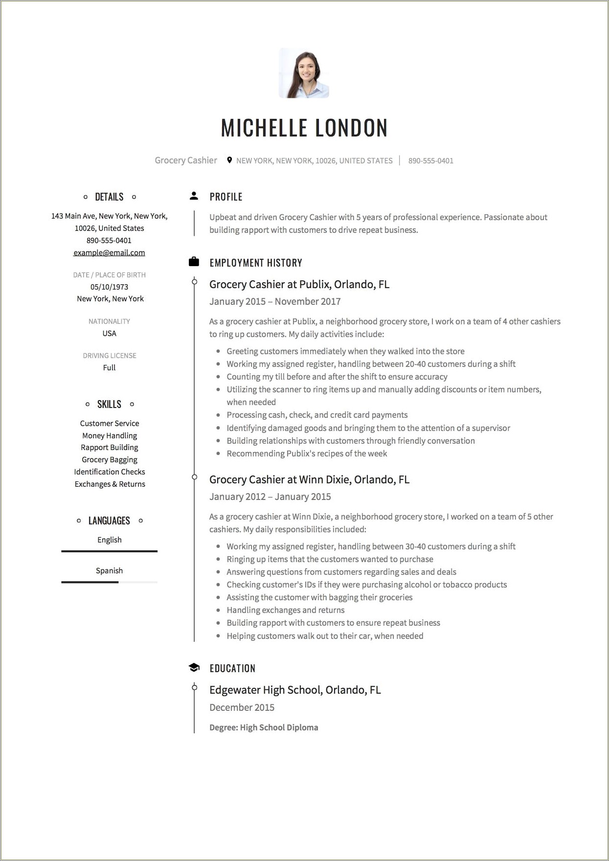 Resume Example For Bagger At Grocery Store