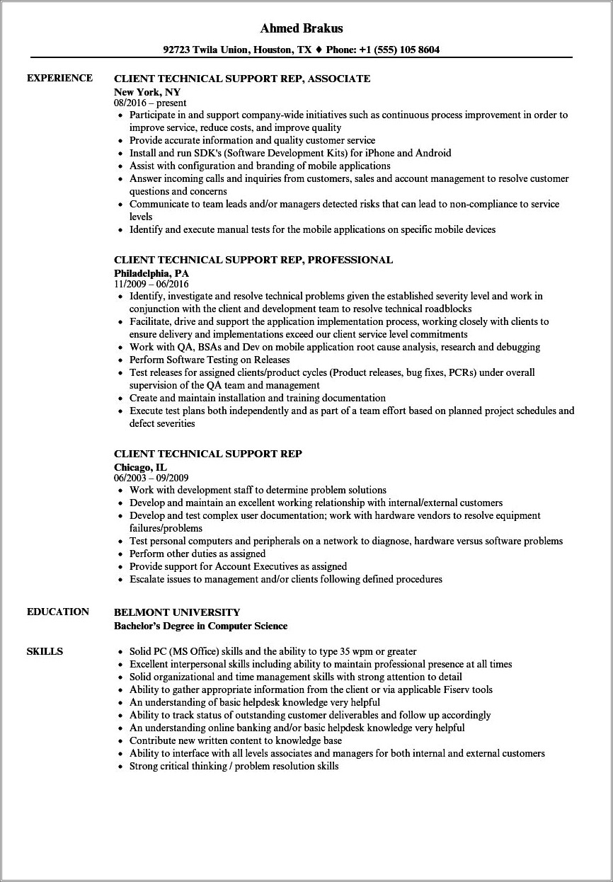 Resume Example For Cable Company Customer Service Rep