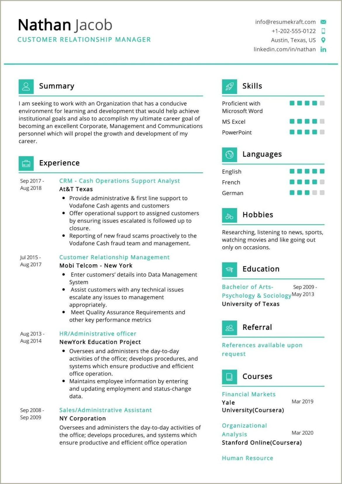 Resume Example For Customer Relationship Manager