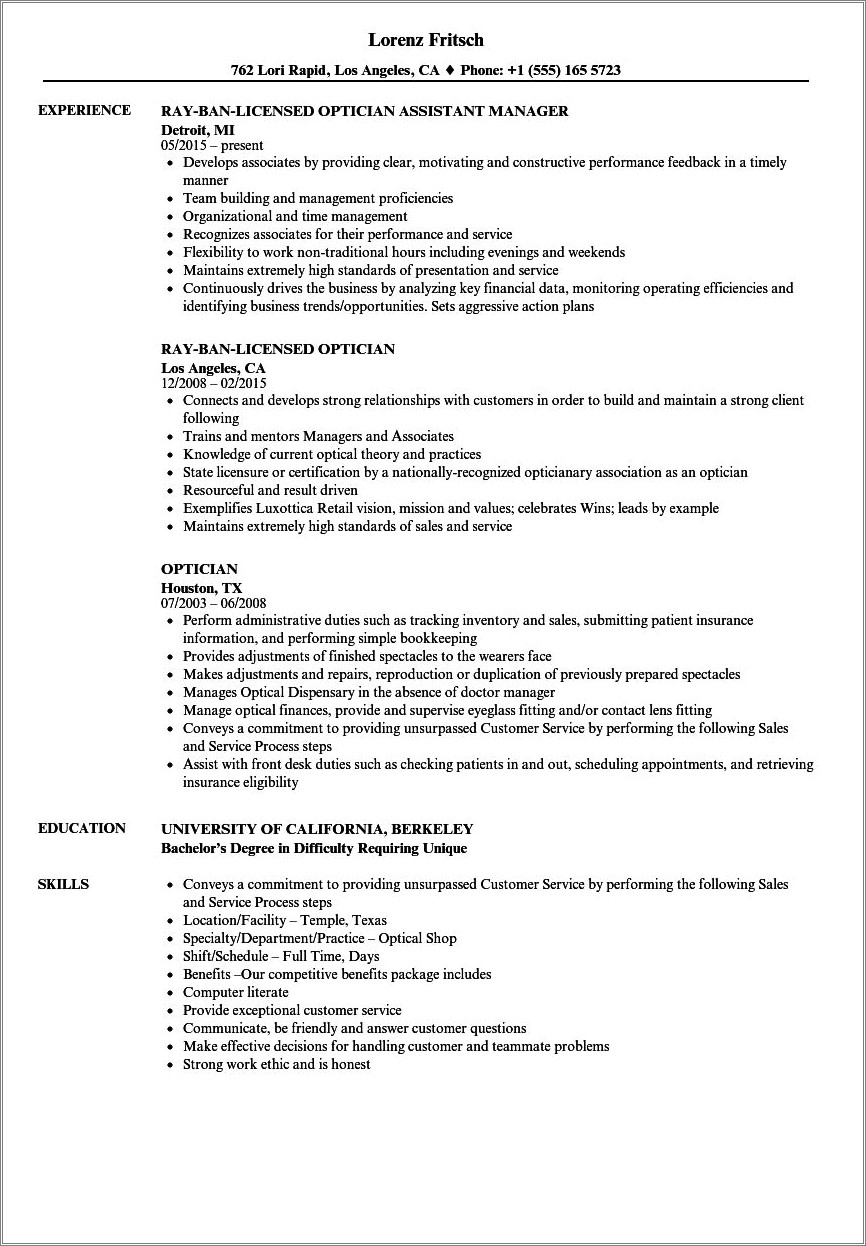 Resume Example For Dispensary With No Experience