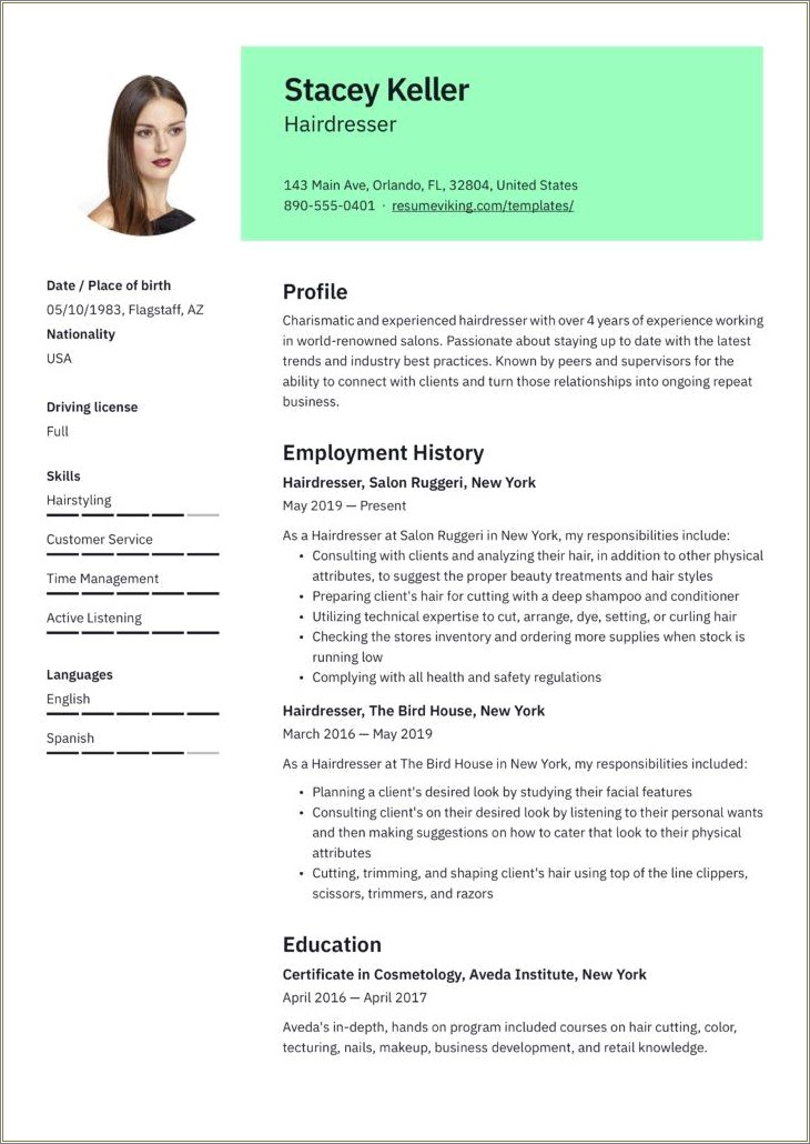 Resume Example For Hair Stylist Assistant