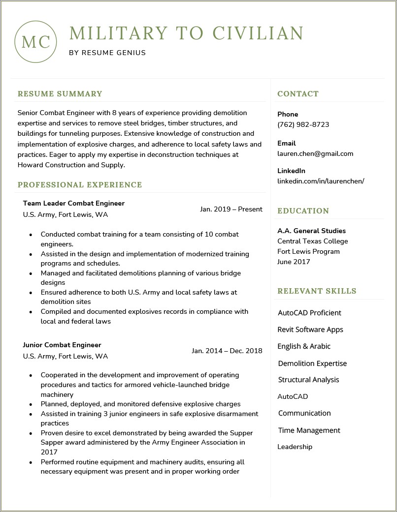 Resume Example For Junior College Transfer