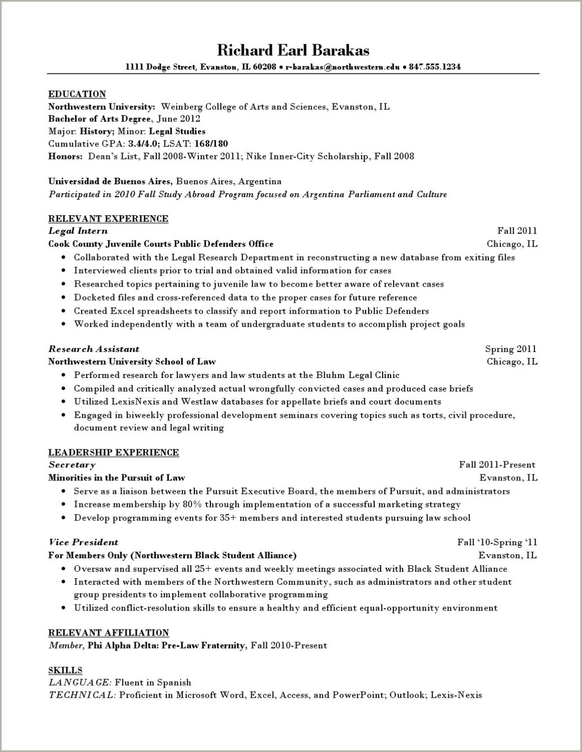 Resume Example For Law School Application