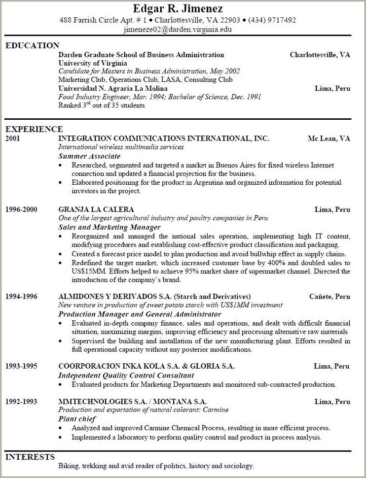 Resume Example For Recent Construction Manager Graduate