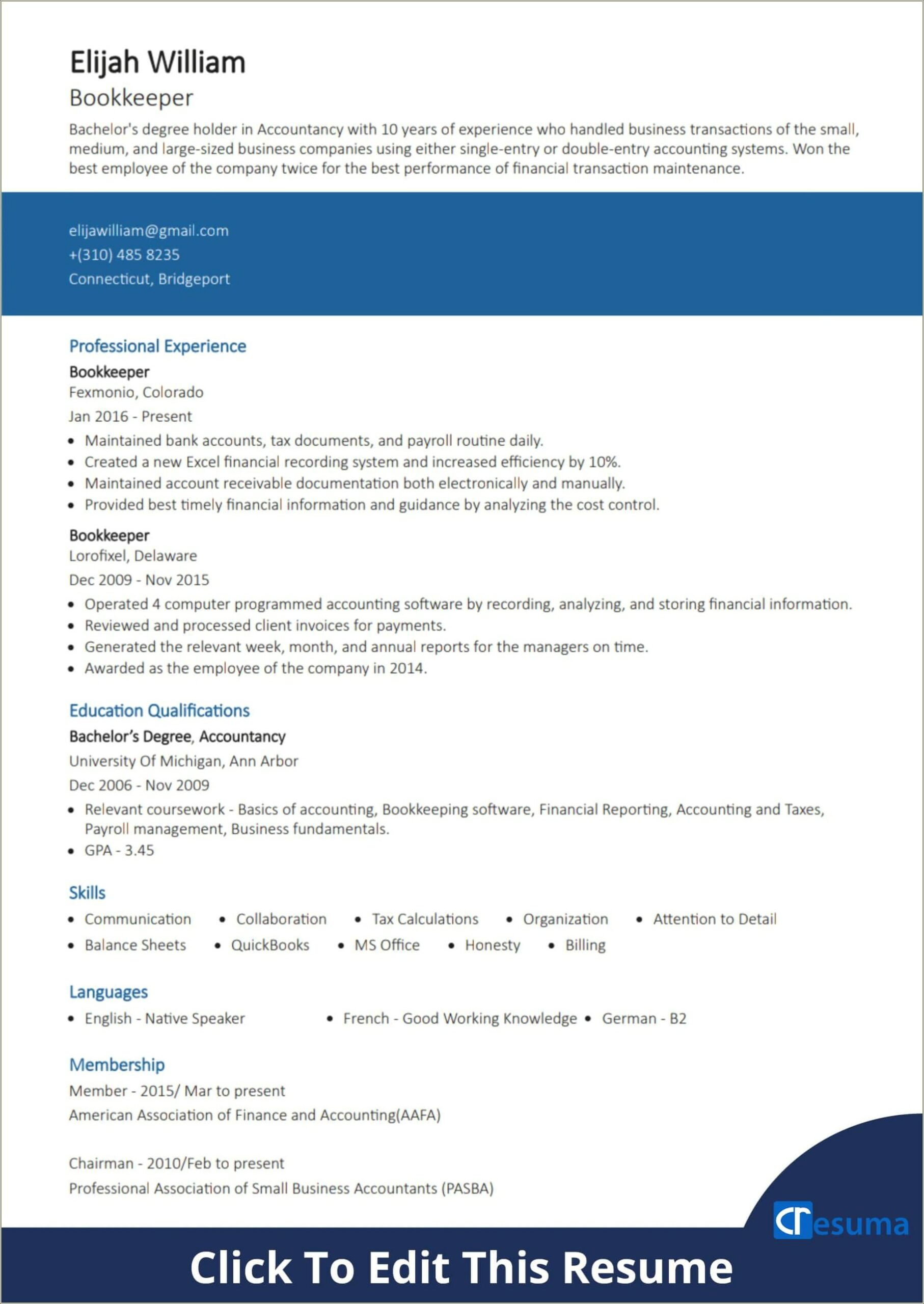 Resume Example For Small Business Application