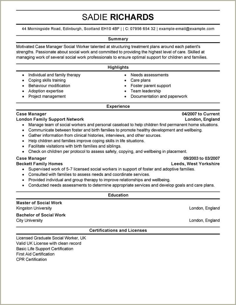 Resume Example Including Core Competancies For Social Work