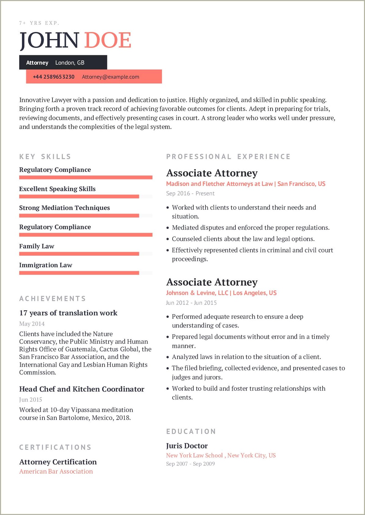Resume Example Lawyer To Hr Manager