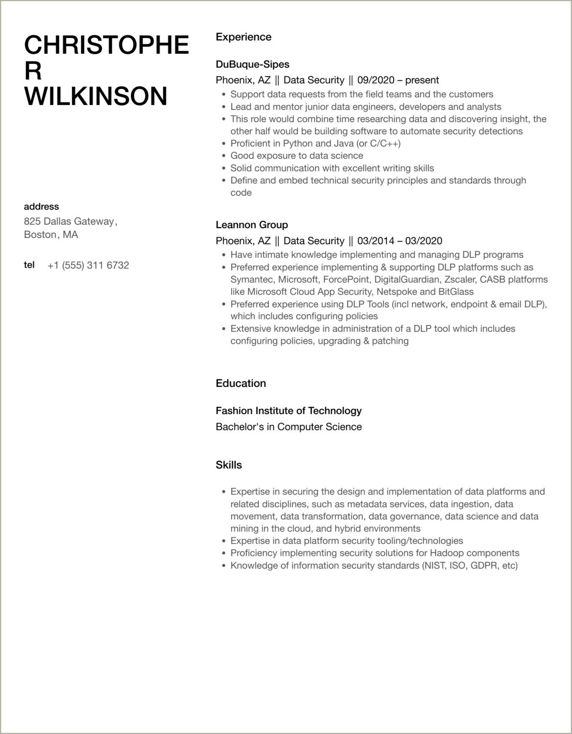 Resume Example Legal Data Security Storage