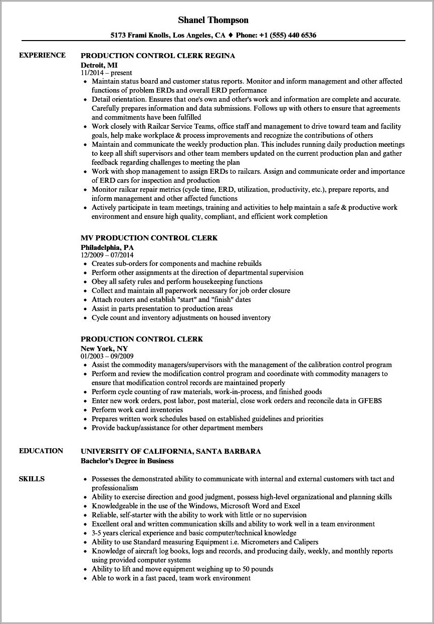 Resume Example Of A Documentation Clerk