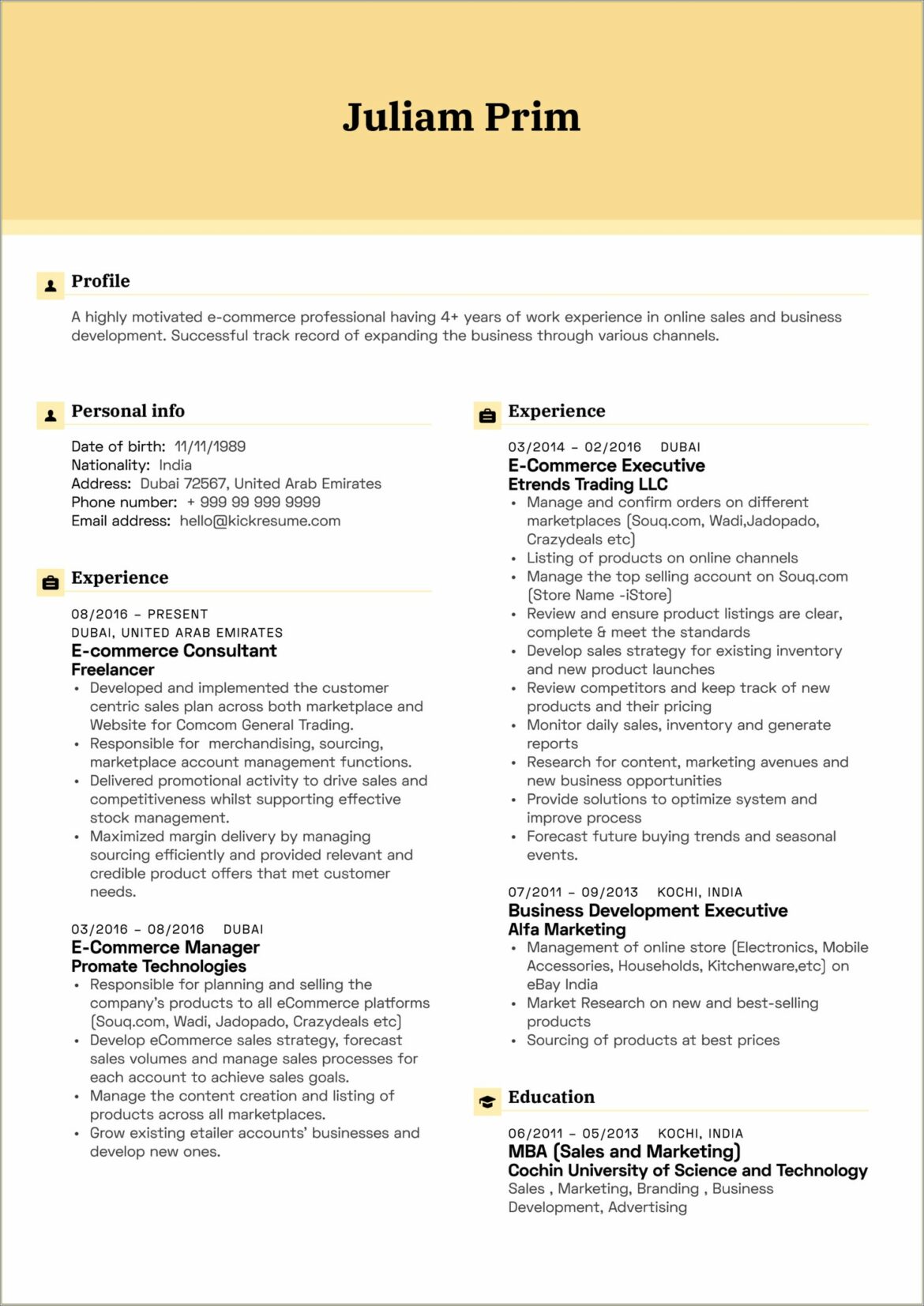 Resume Example Of Business Development Manager