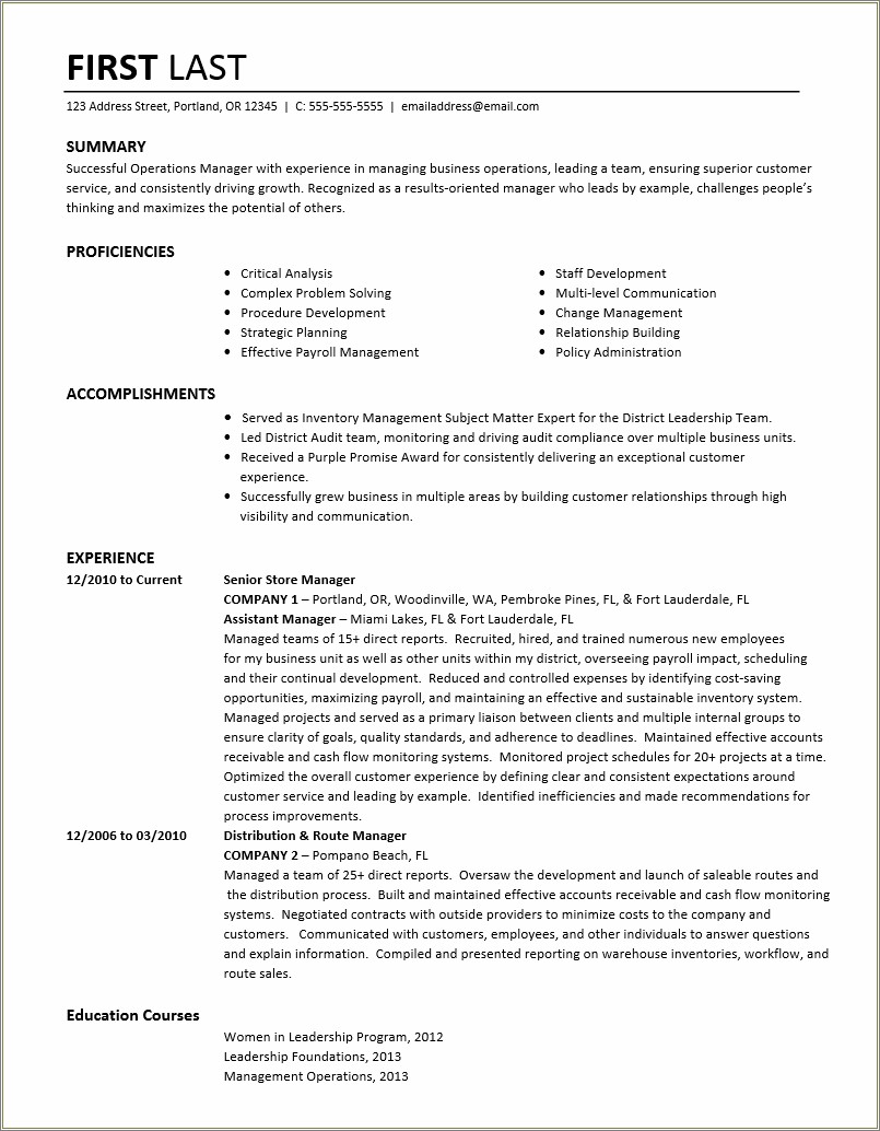 Resume Example Of Manager Without Experience