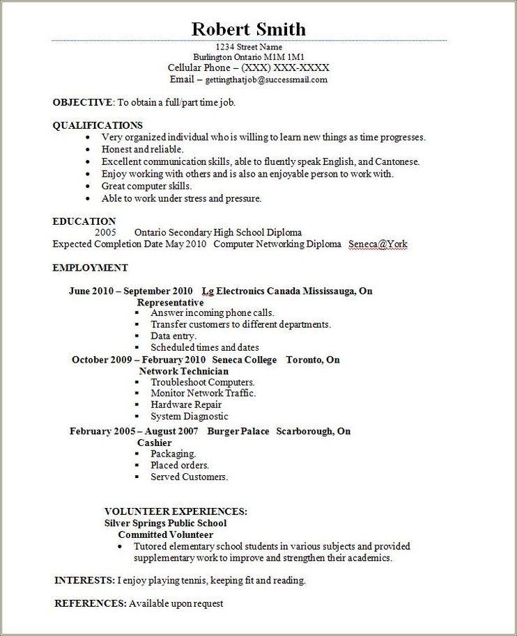 Resume Example Part Time Job Student
