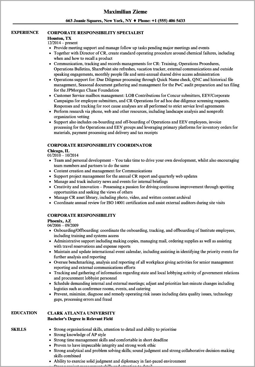 Resume Example Responsible For Monthly Newsletter