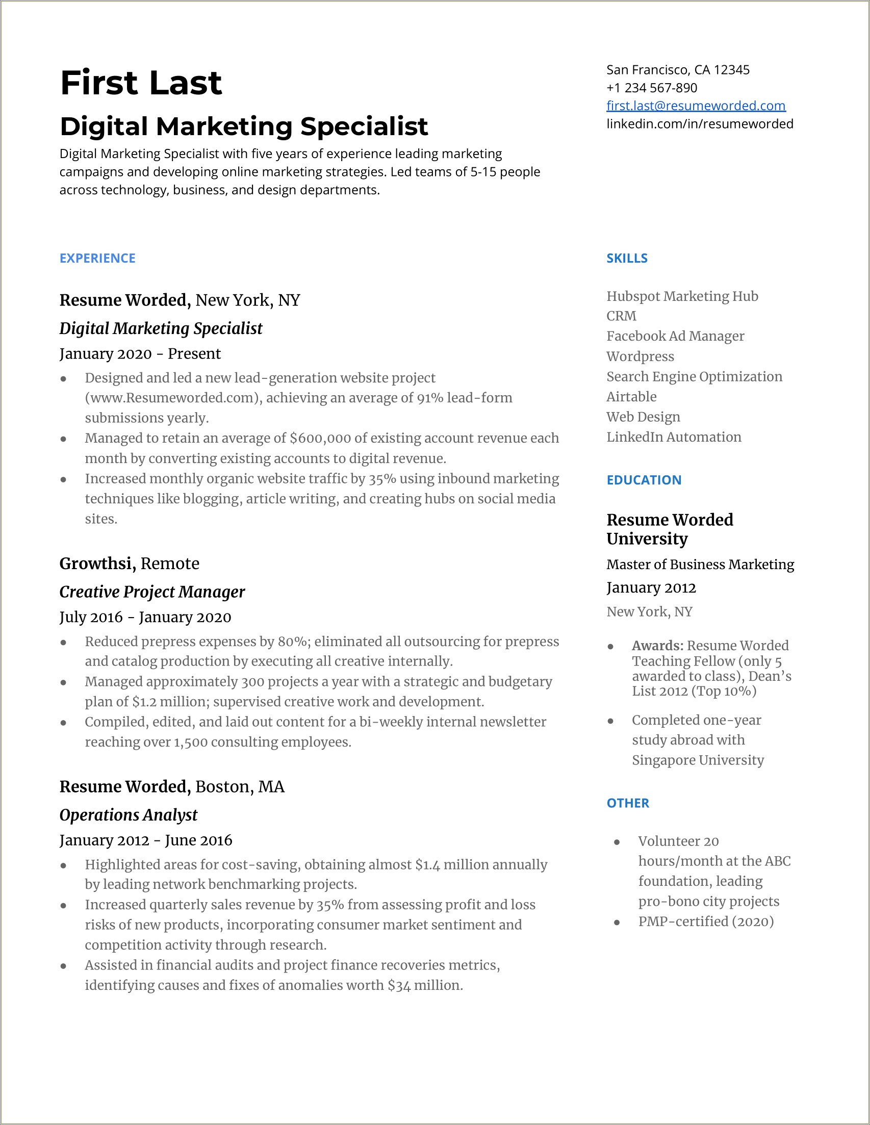 Resume Example With 5 Years Experience