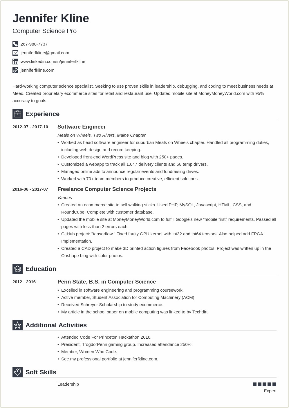 Resume Example With Service Hours On It