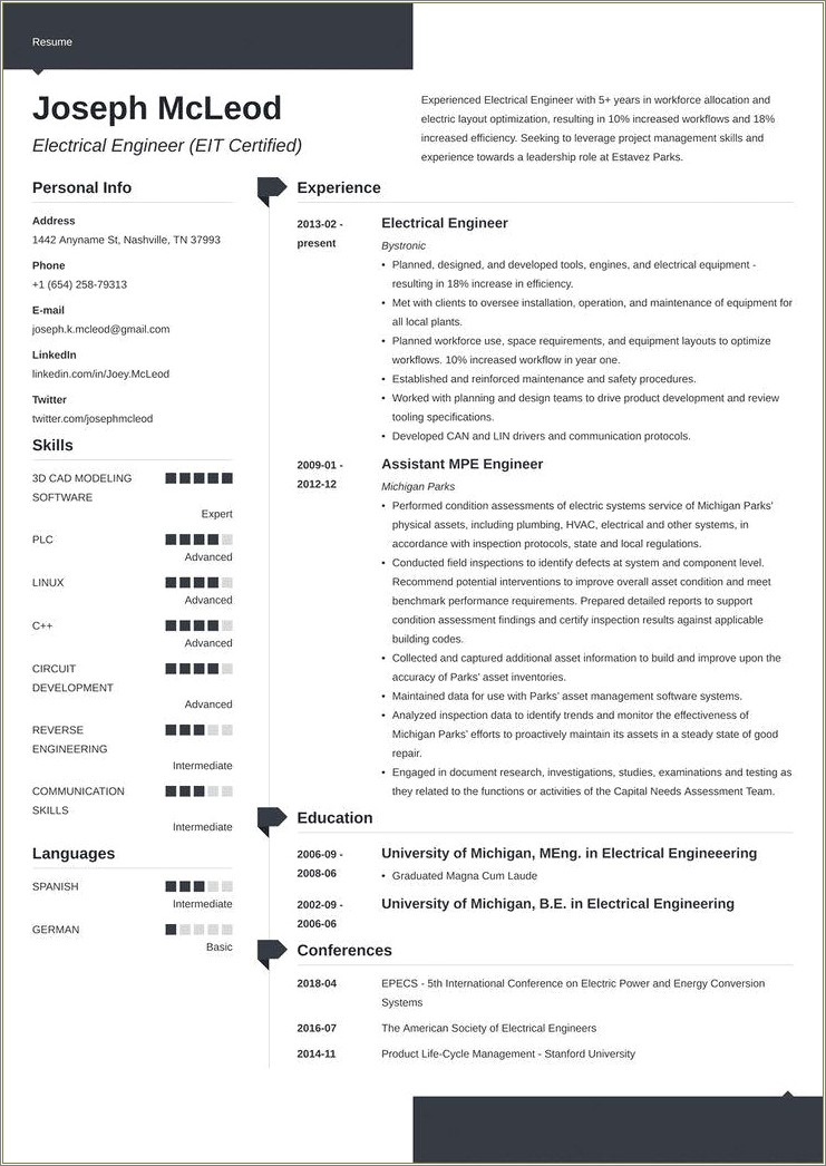 Resume Examples 2018 For Engineers