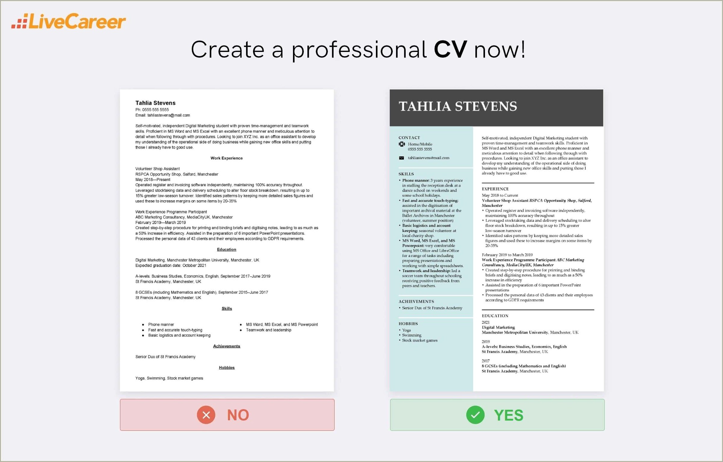 Resume Examples 2019 For College Students