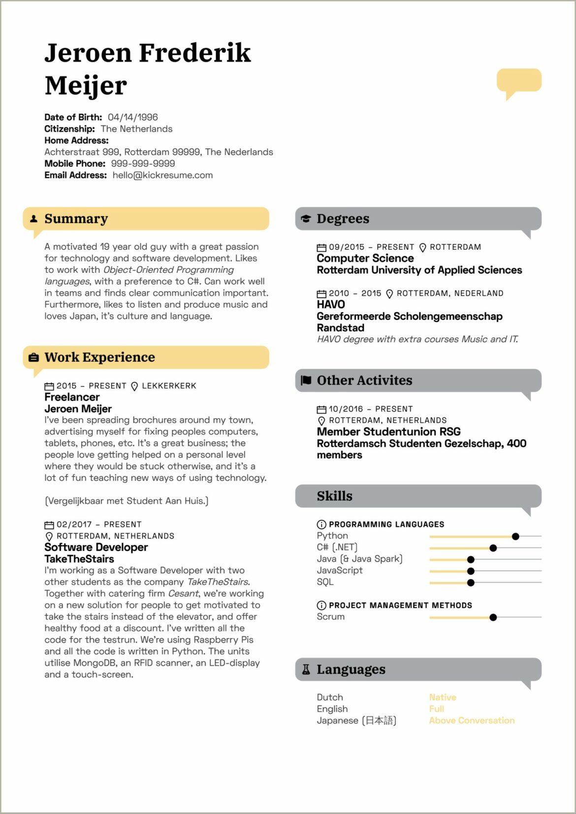 Resume Examples For 19 Year Old