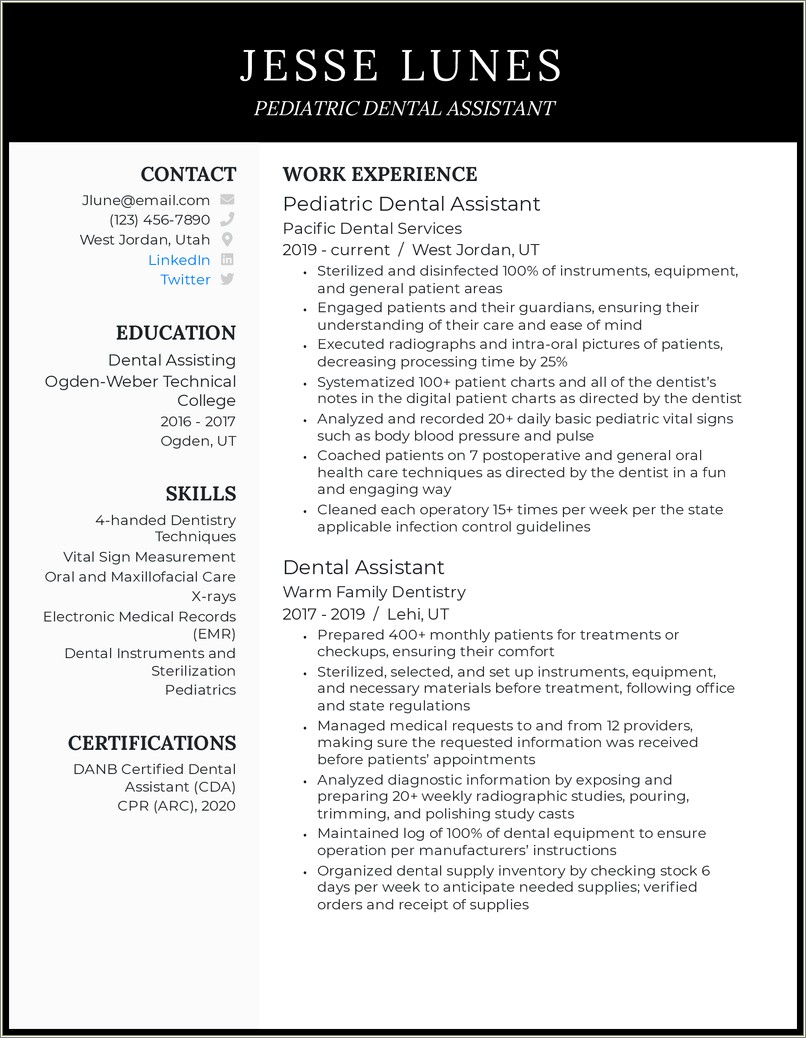 Resume Examples For A Dental Tech
