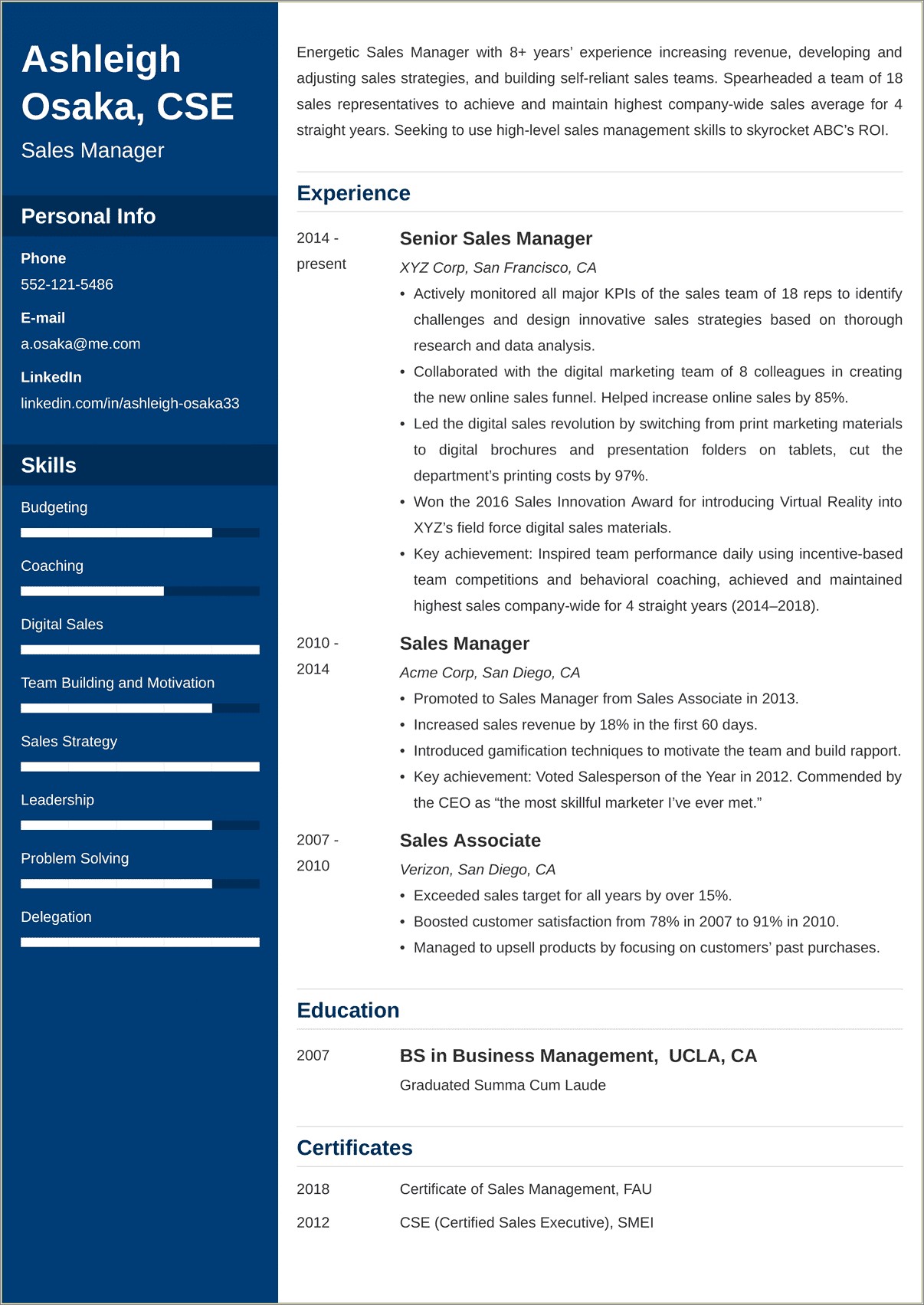 Resume Examples For A Management Position