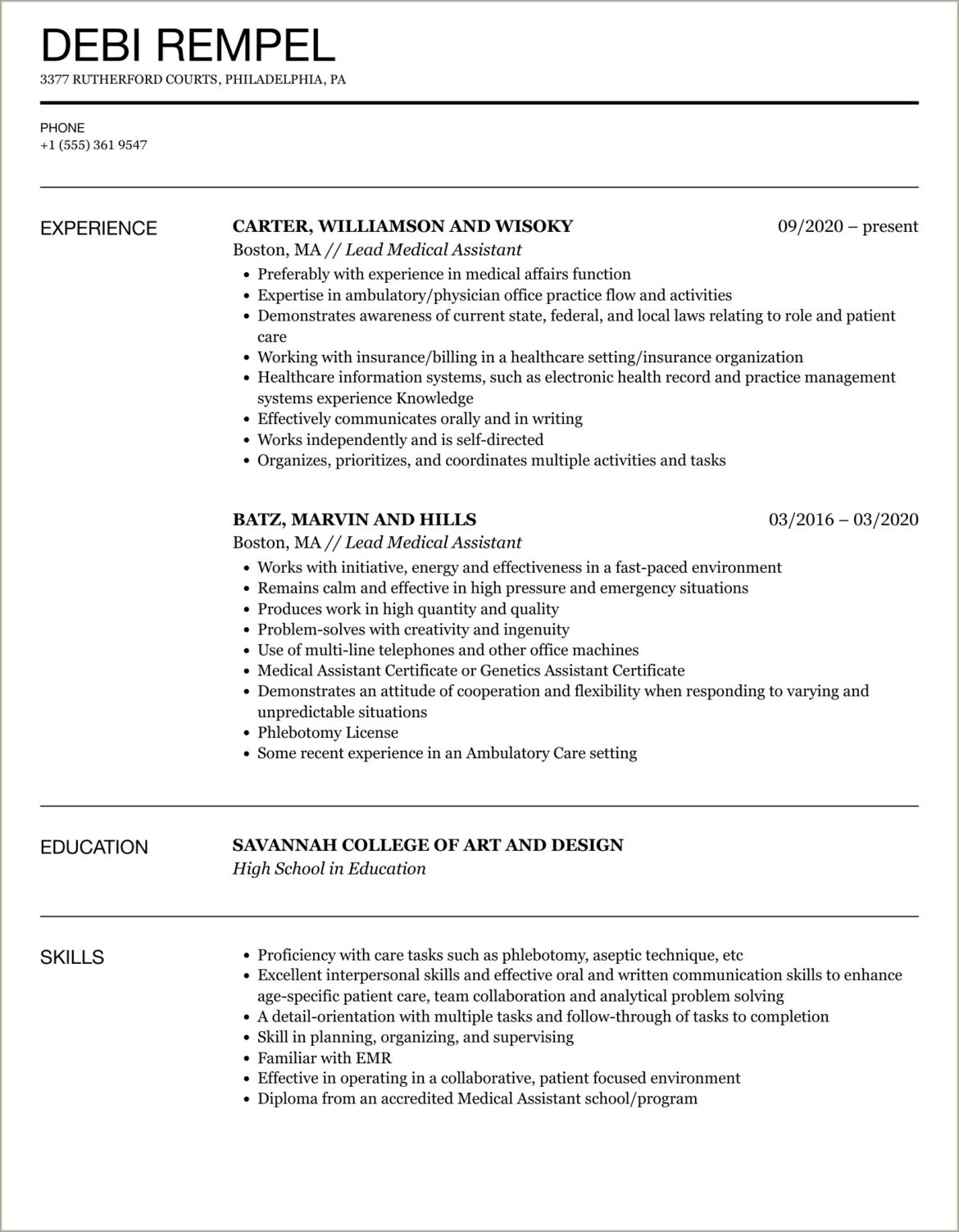 Resume Examples For A Medical Assistant