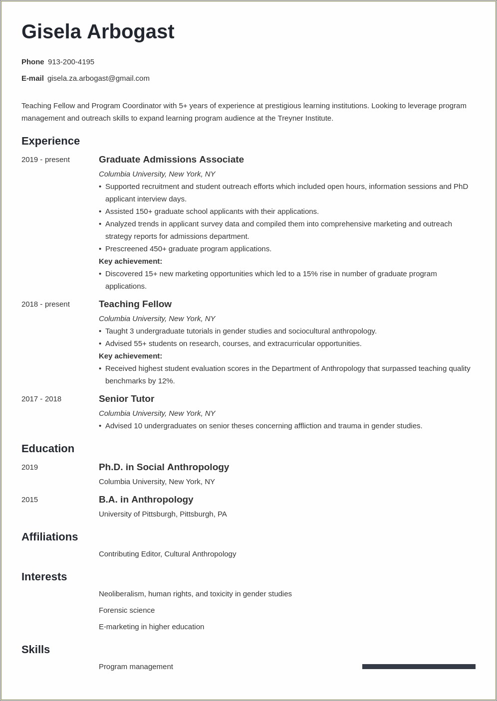 Resume Examples For A Person With A Phd