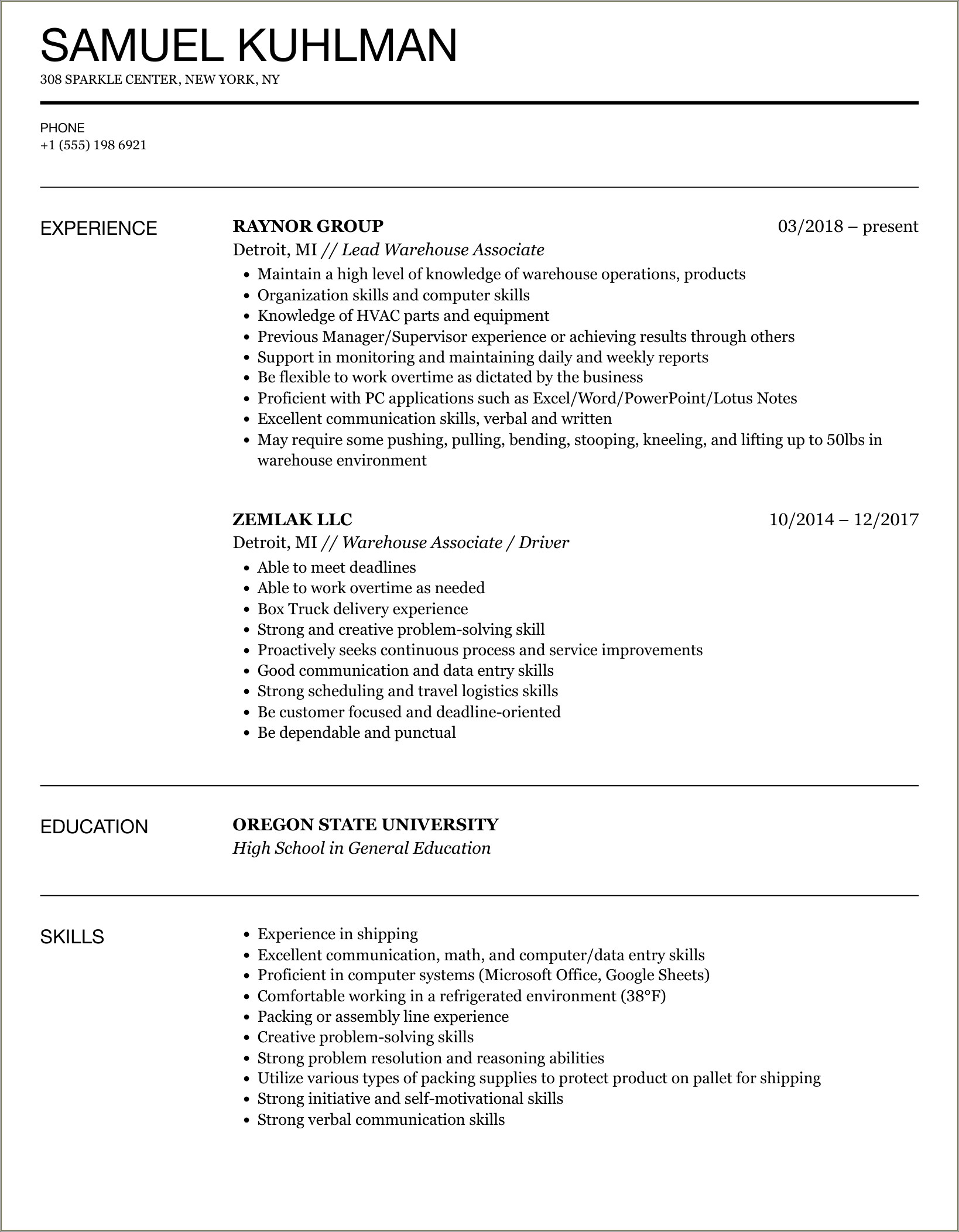 Resume Examples For A Rug Store Assistant