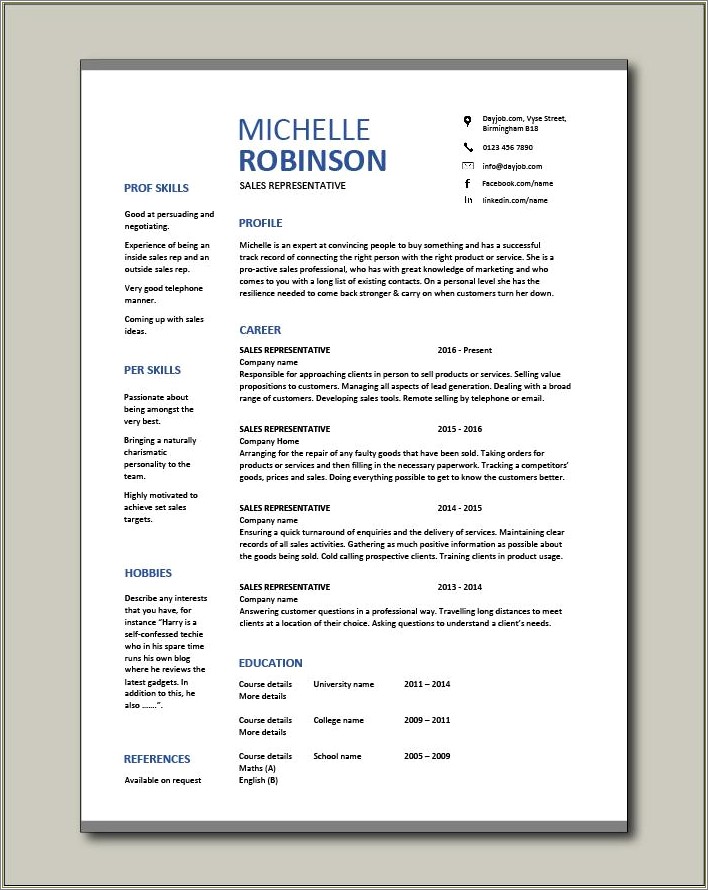 Resume Examples For A Sales Representative