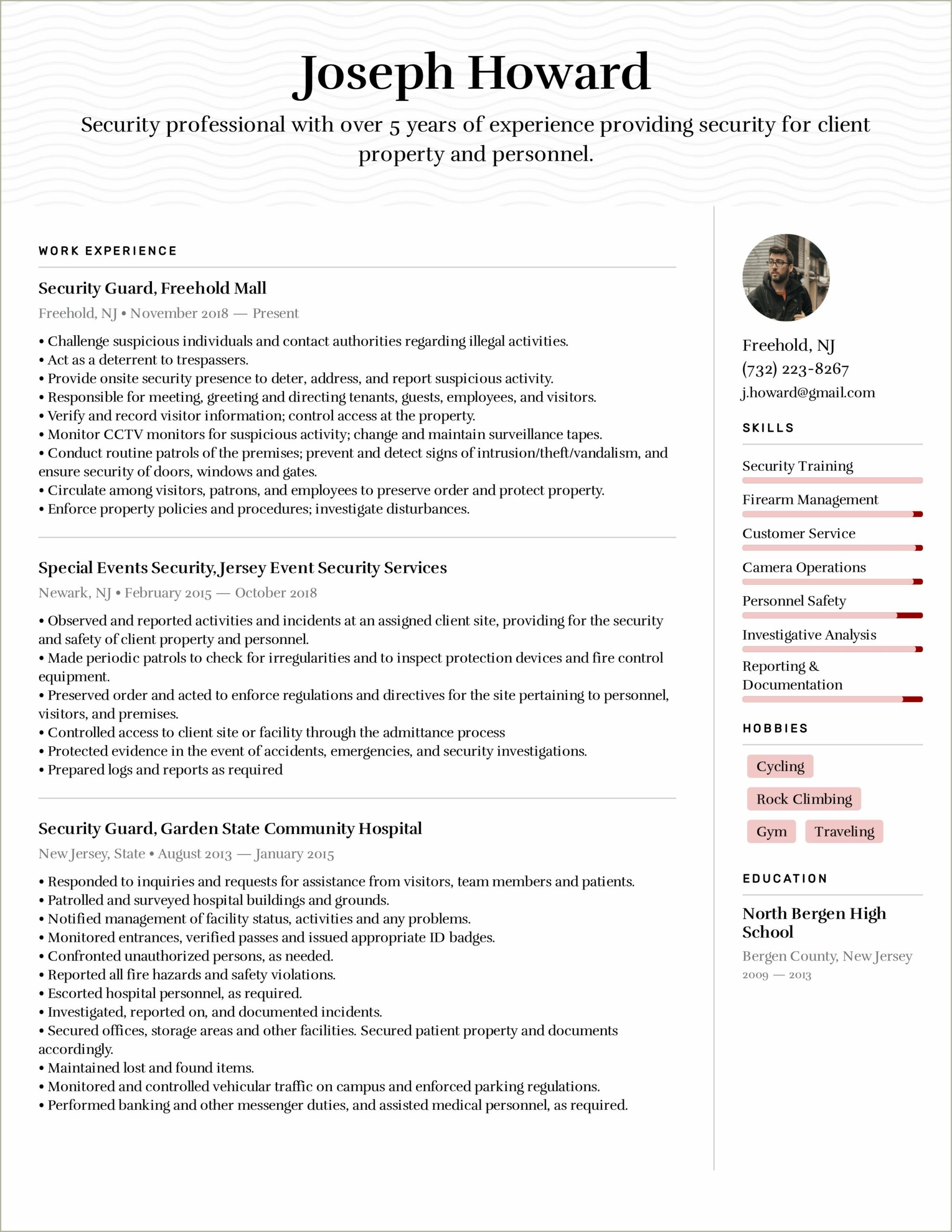 Resume Examples For A Security Job