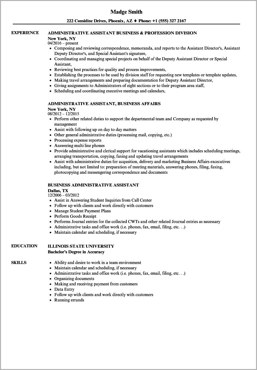 Resume Examples For Administrative Assistant Jobs
