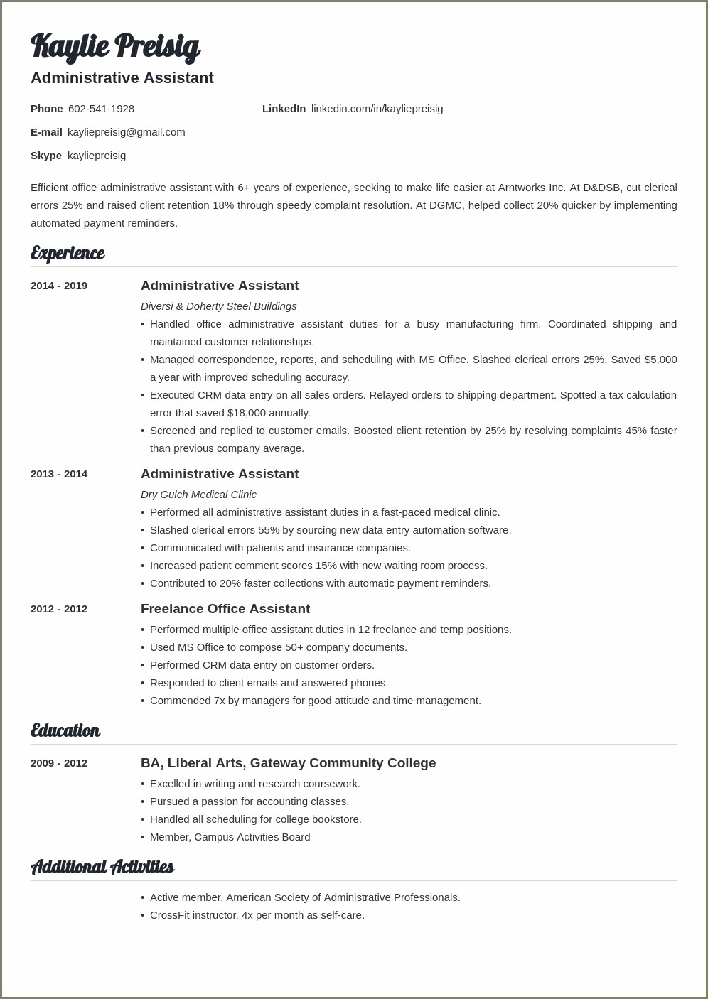 Resume Examples For Administrative Assistant Positions