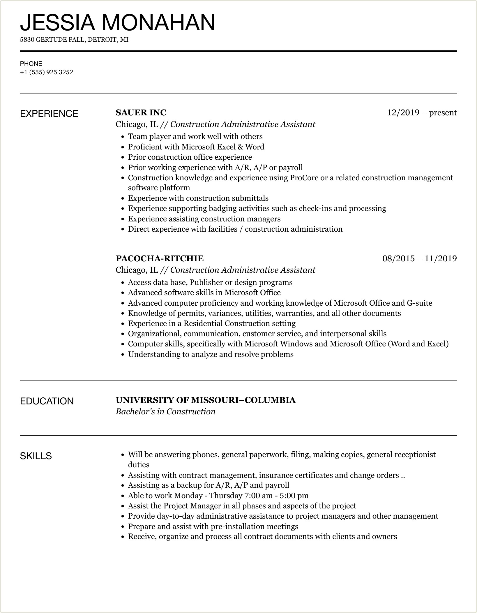 Resume Examples For An Office Assistant