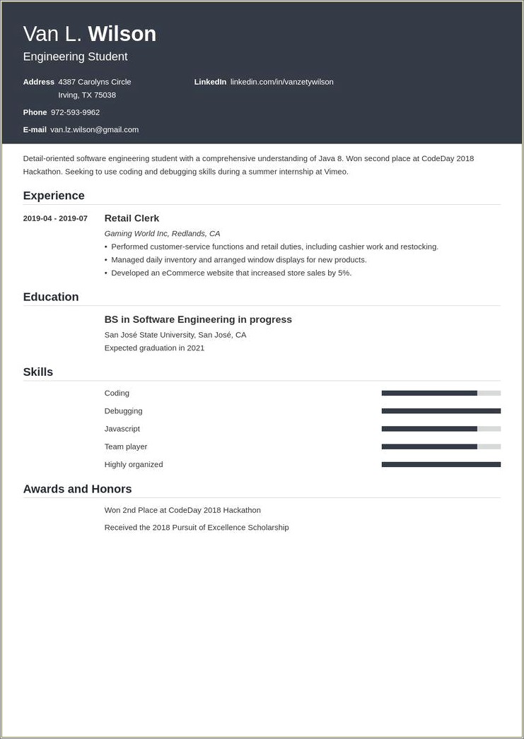 Resume Examples For Applying To Internship