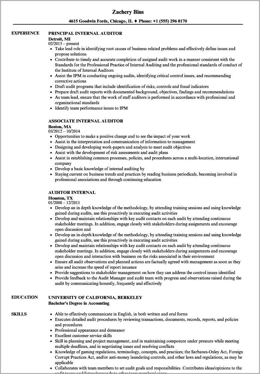 Resume Examples For Auditing Uc Berkeley