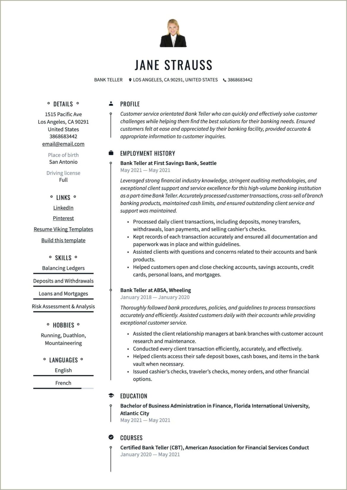 Resume Examples For Bank Teller No Experience