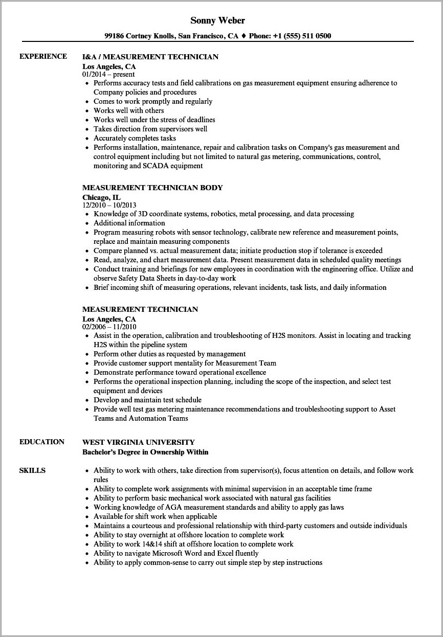 Resume Examples For Blm Technician Jobs