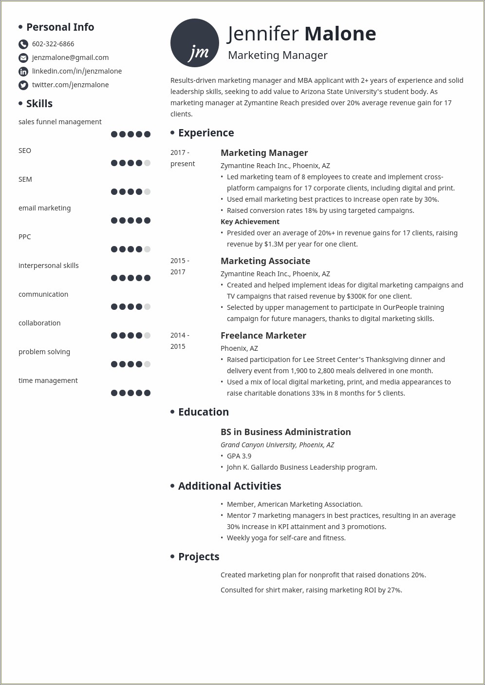 Resume Examples For Business School Application