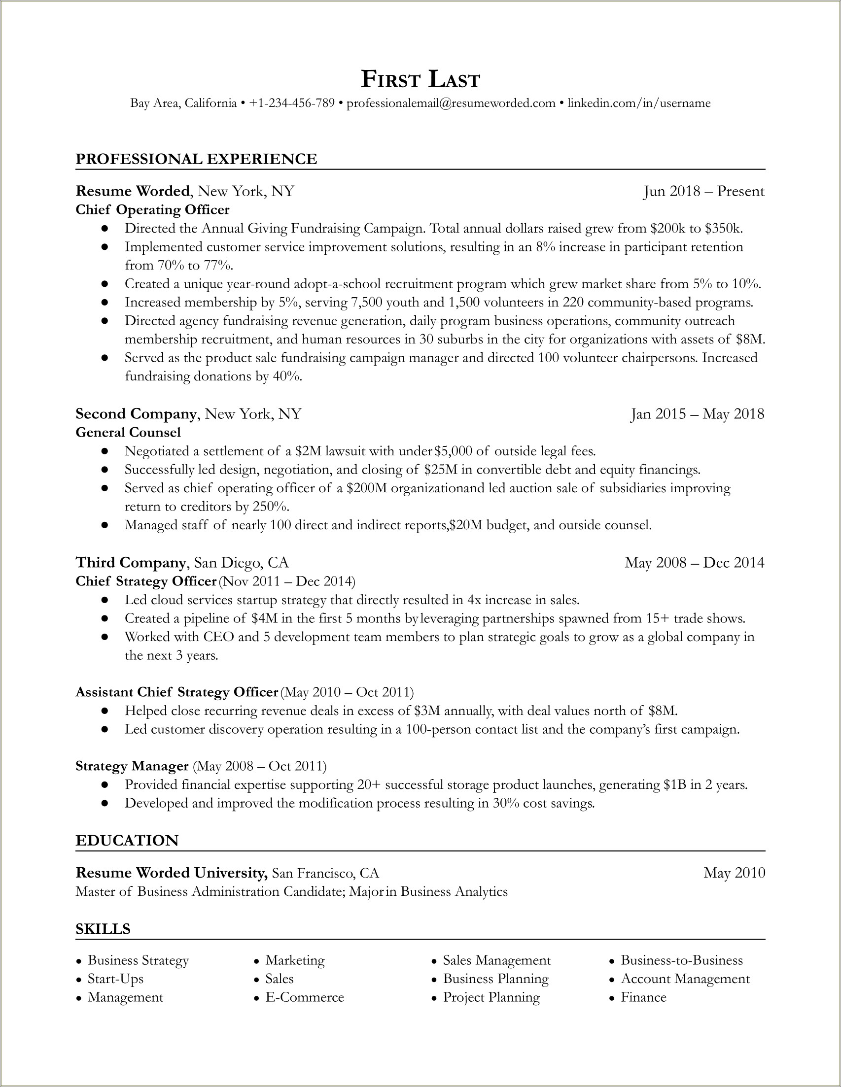 Resume Examples For Chief Operating Officer Finance Business