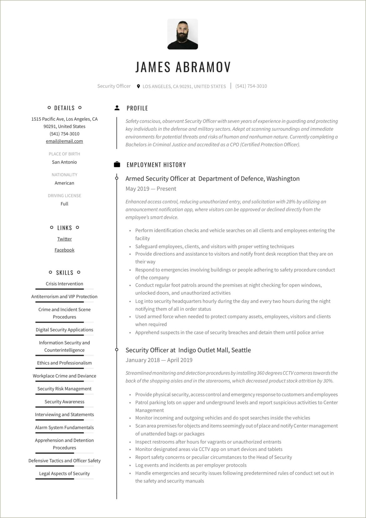 Resume Examples For Church Security Guard