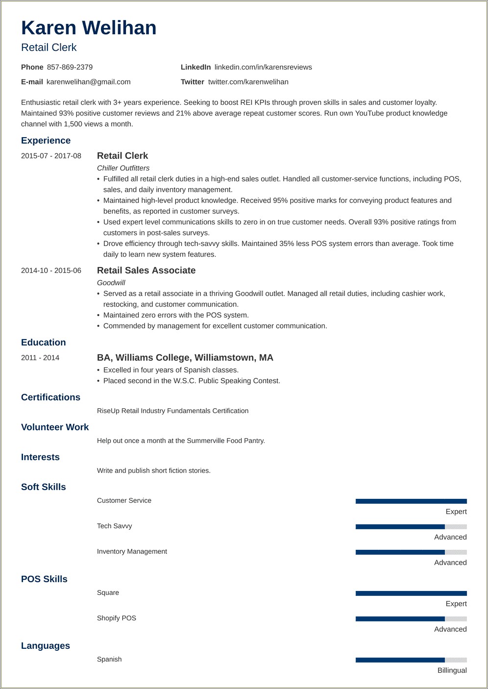 Resume Examples For Clothing Retail Stores