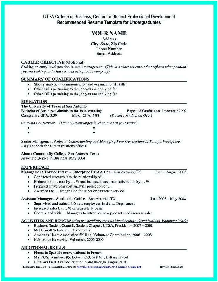Resume Examples For College Students Additional Skills