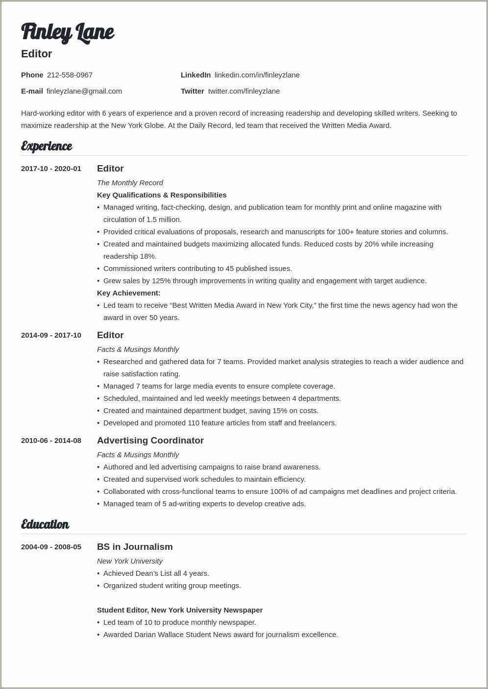 Resume Examples For Copyediting And Proofreading