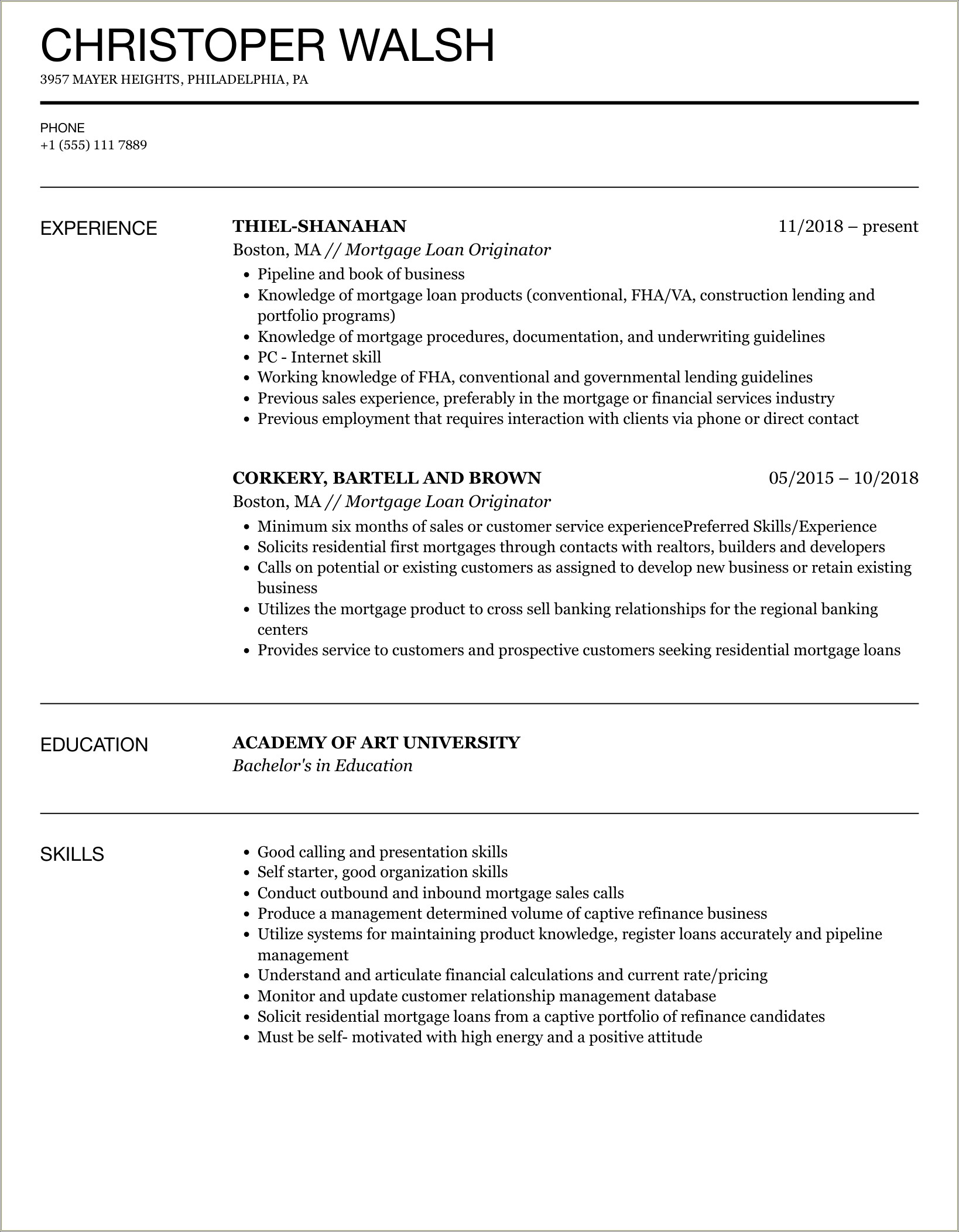 Resume Examples For Credit Union Loan Officer