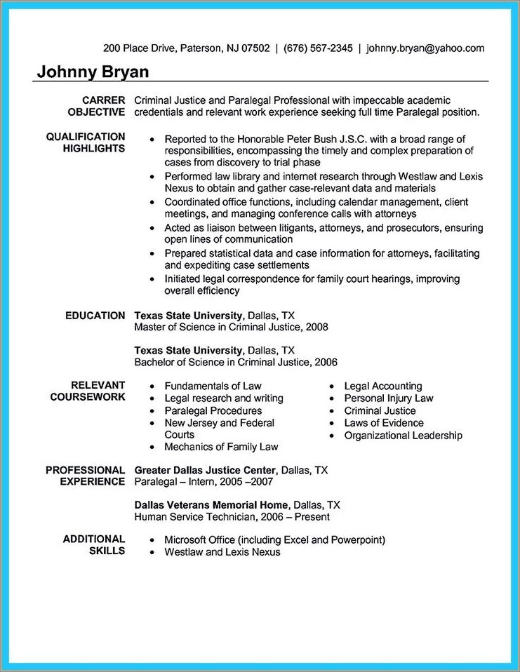 Resume Examples For Criminal Justice Students