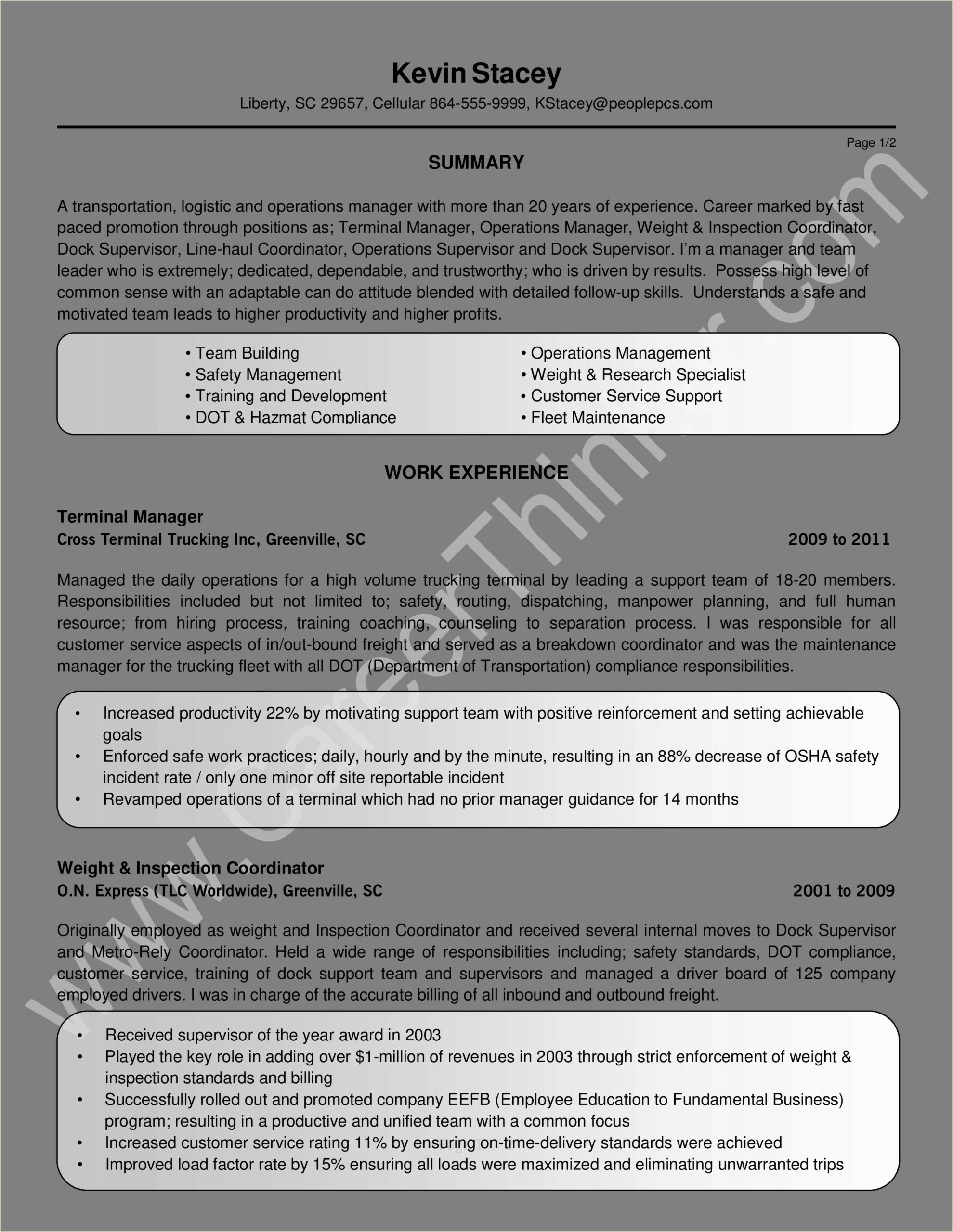 Resume Examples For Customer Service Supervisor